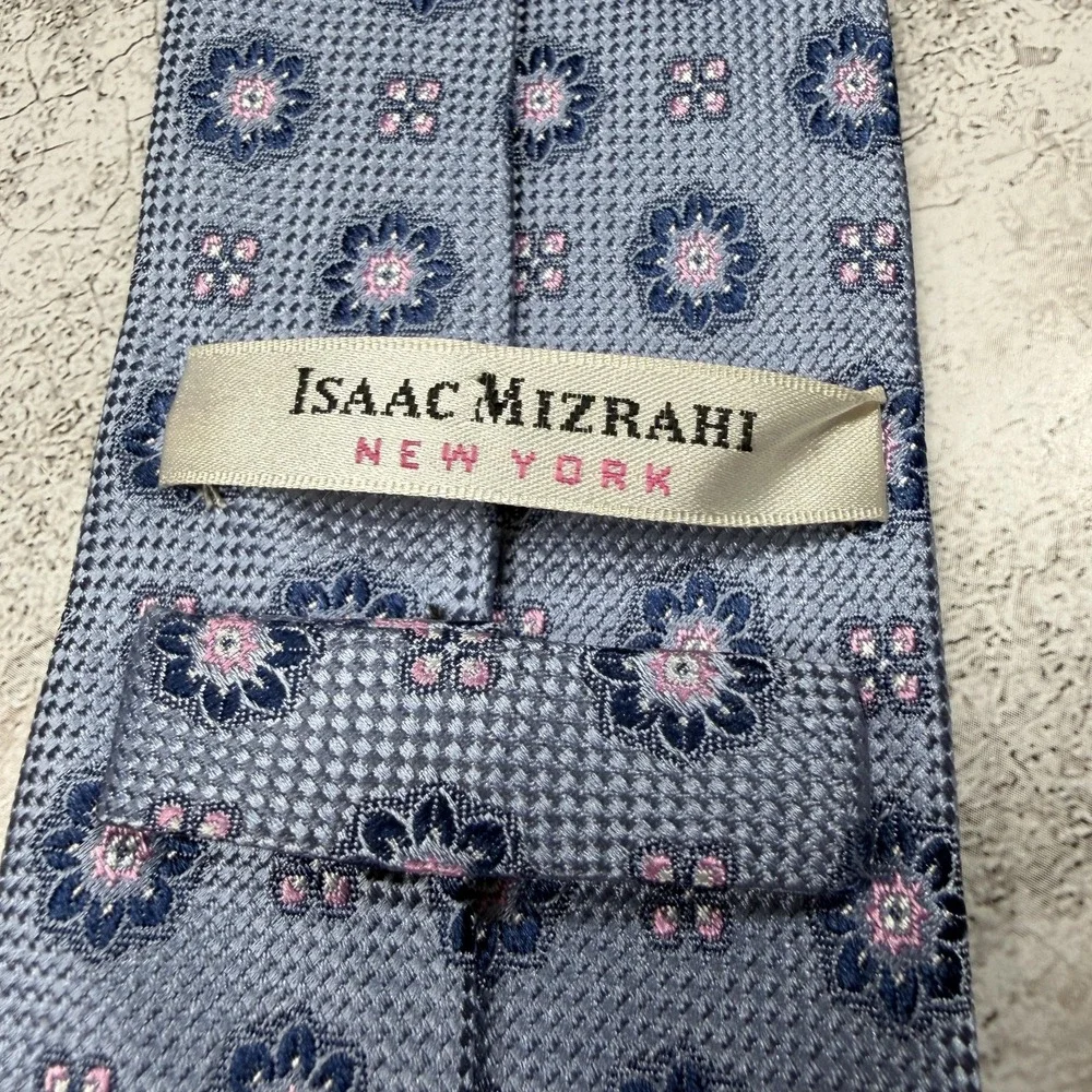 Isaac Mizrahi Silk‎ Tie Mens One Size Blue Floral Made In China Necktie